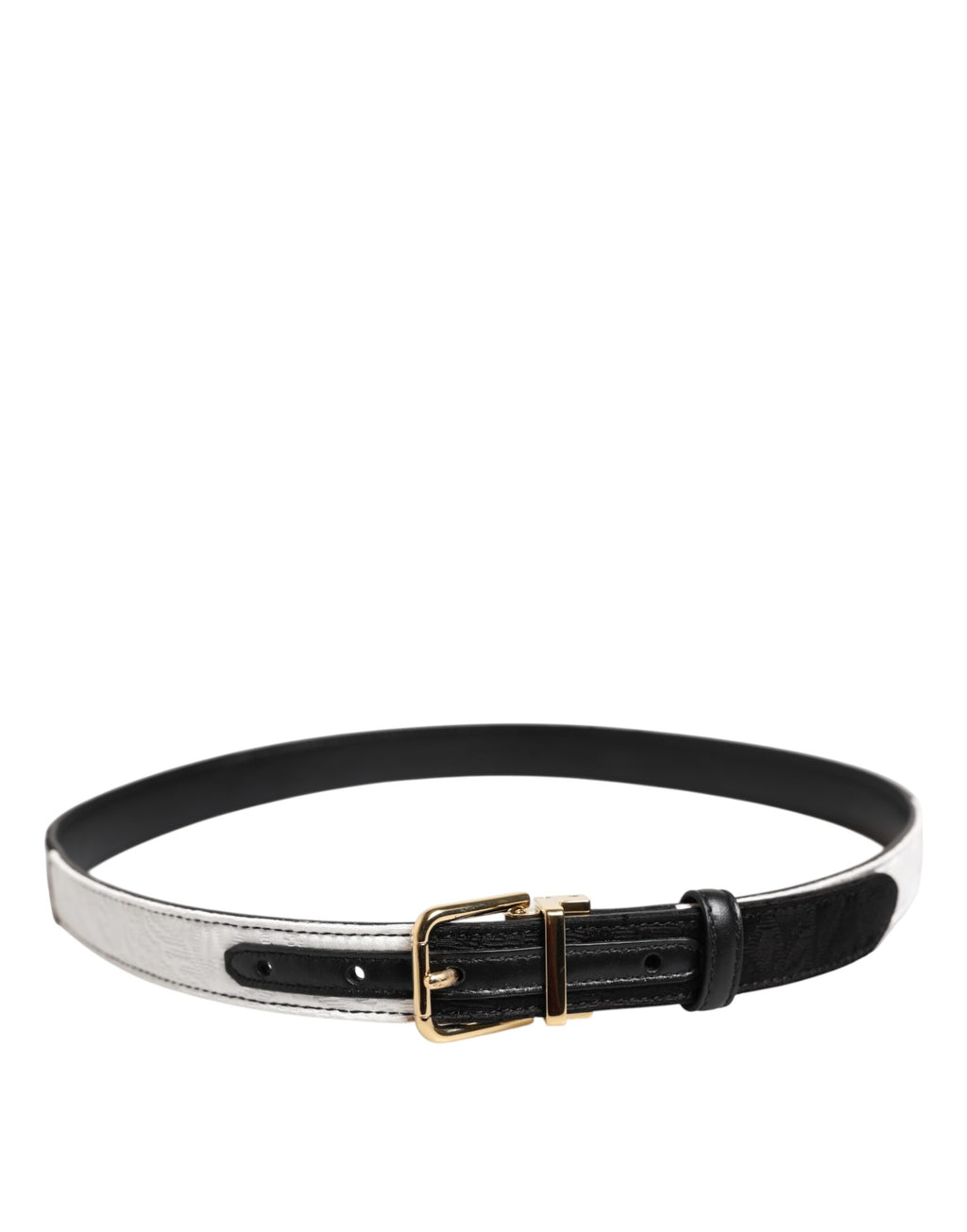 Cintura Dolce & Gabbana in Patchwork Bianco e Nero con Fibbia in Metallo Dorato