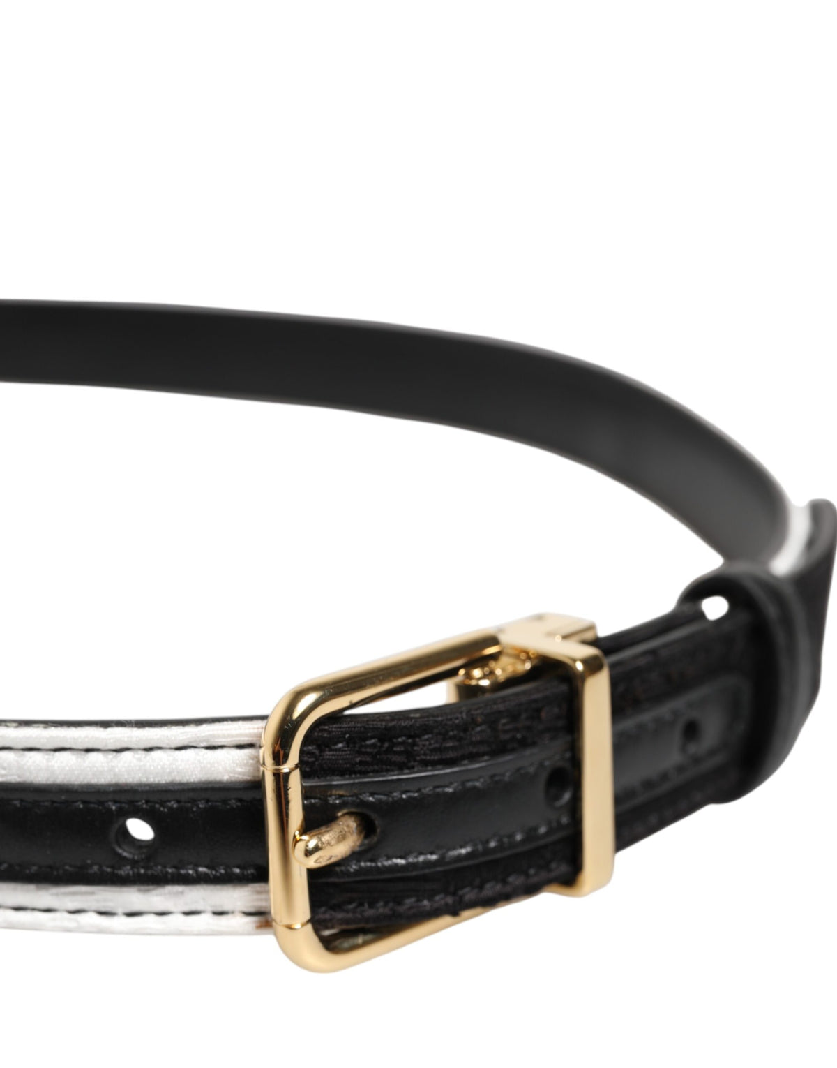 Cintura Dolce & Gabbana in Patchwork Bianco e Nero con Fibbia in Metallo Dorato