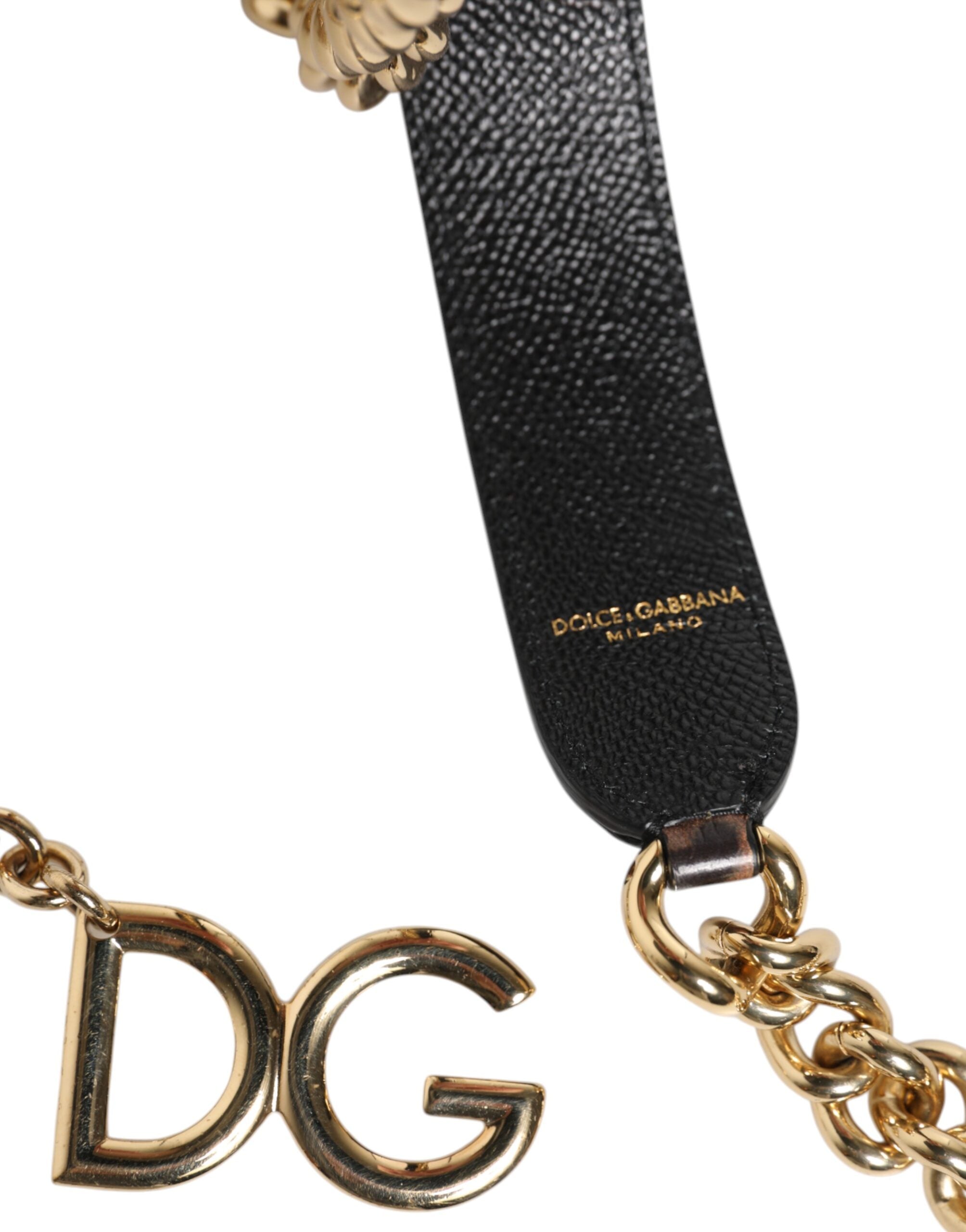 Dolce & Gabbana Tracolla Accessoria con Catena in Ottone Dorato e Stampa Leopardo Marrone