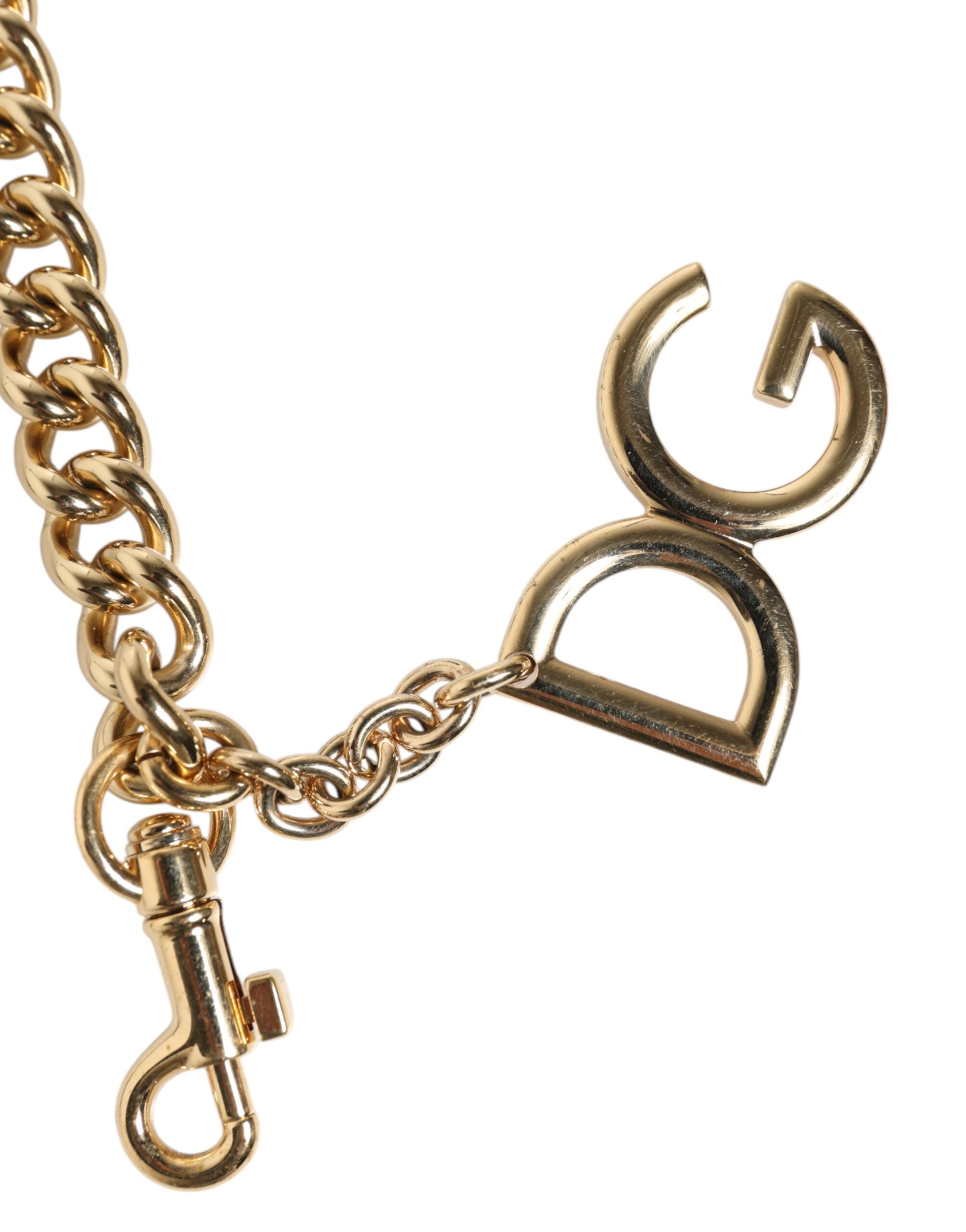 Dolce & Gabbana Tracolla Accessoria con Catena in Ottone Dorato con Stampa Leopardo Marrone