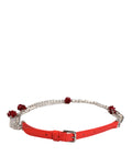 Dolce & Gabbana Red Leather Silver Chain Floral Cintura