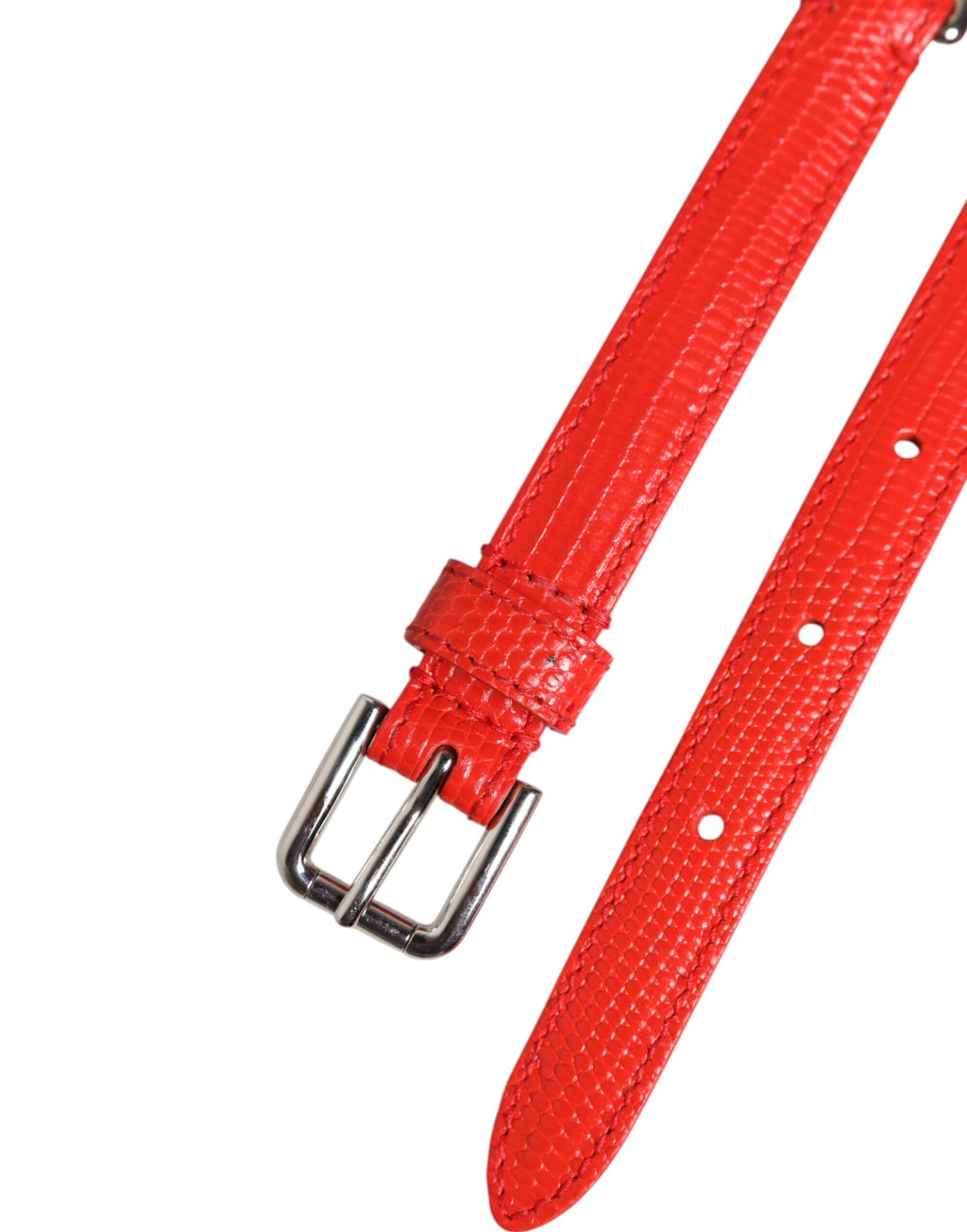 Dolce & Gabbana Red Leather Silver Chain Floral Cintura