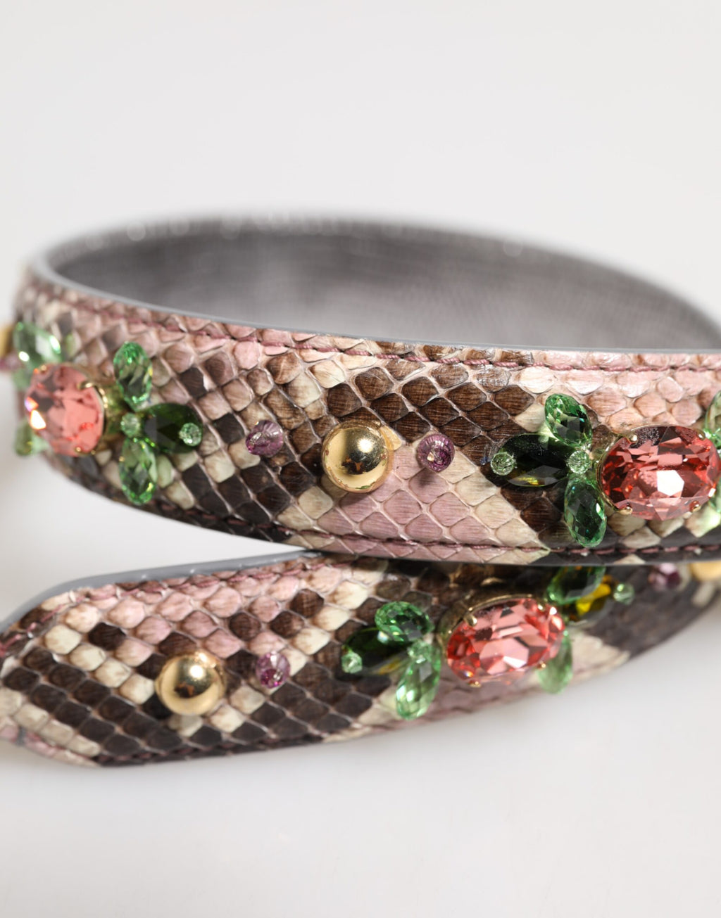 Tracolla Dolce & Gabbana in pitone multicolore con borchie in cristallo