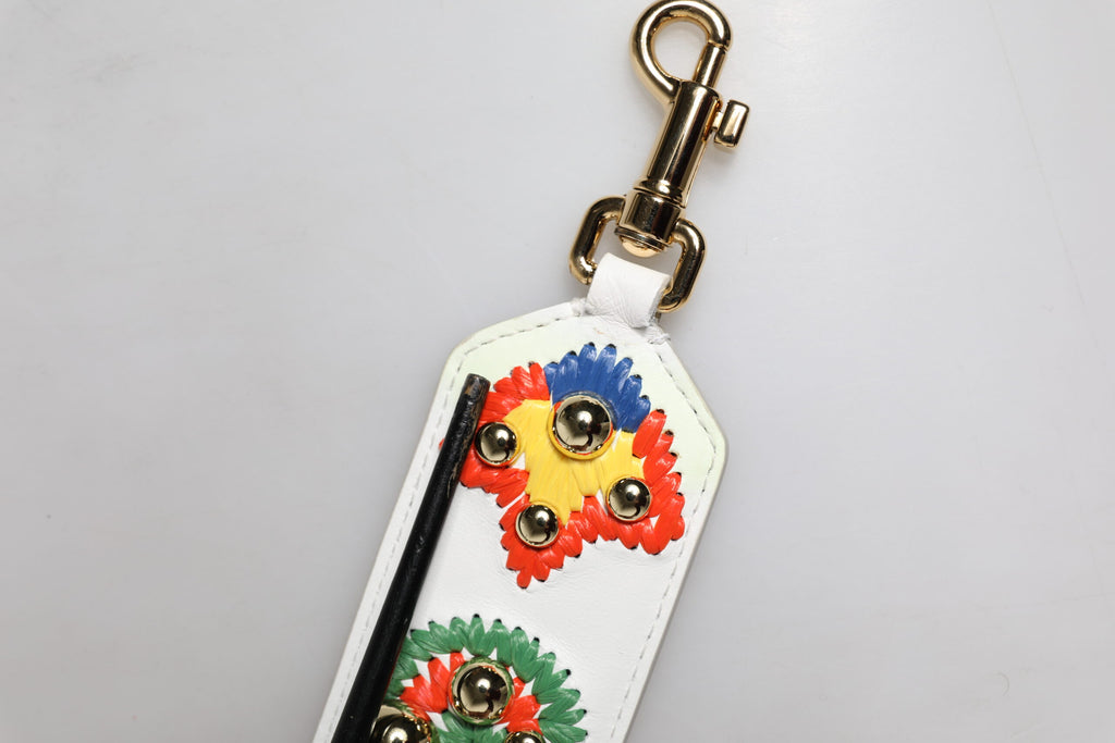 Dolce & Gabbana Tracolla in pelle di vitello bianca con patchwork ricamato in rafia