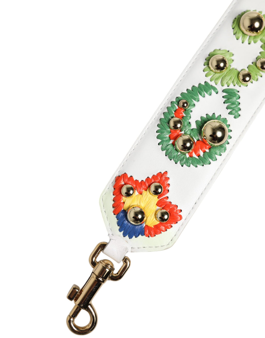Dolce & Gabbana Tracolla in pelle di vitello bianca con patchwork ricamato in rafia