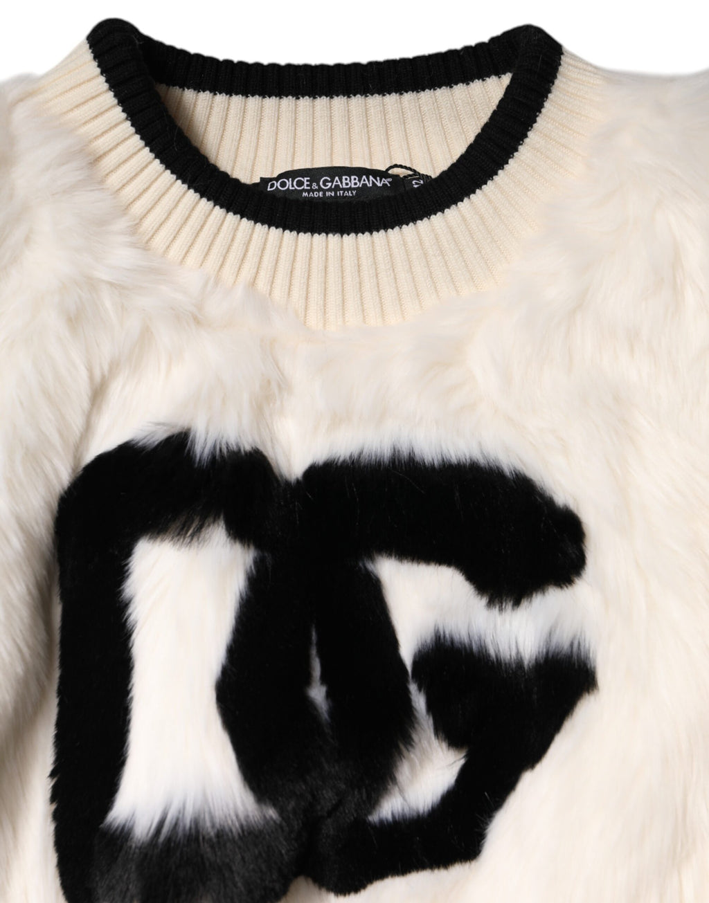 Felpa Dolce & Gabbana bianca cropped in pelliccia sintetica DG