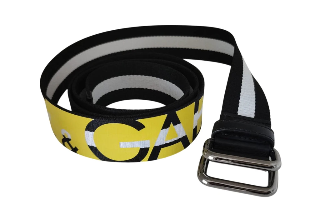 Cintura con Fibbia in Metallo a Strisce e Logo Giallo e Nero Dolce & Gabbana