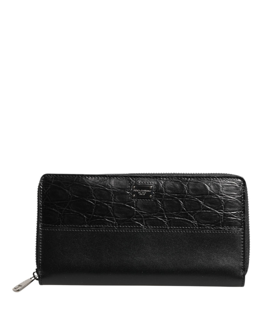 Portafoglio Continental Dolce & Gabbana in Pelle Nera con Logo a Placca con Cerniera Perimetrale