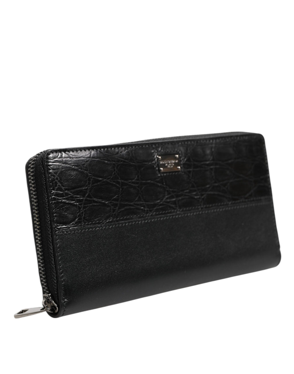 Portafoglio Continental Dolce & Gabbana in Pelle Nera con Logo a Placca con Cerniera Perimetrale
