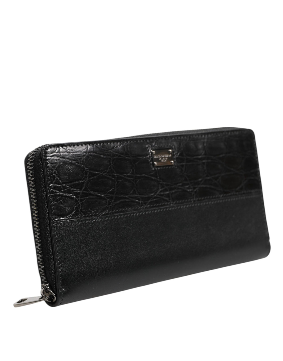 Portafoglio Continental Dolce & Gabbana in Pelle Nera con Logo a Placca con Cerniera Perimetrale