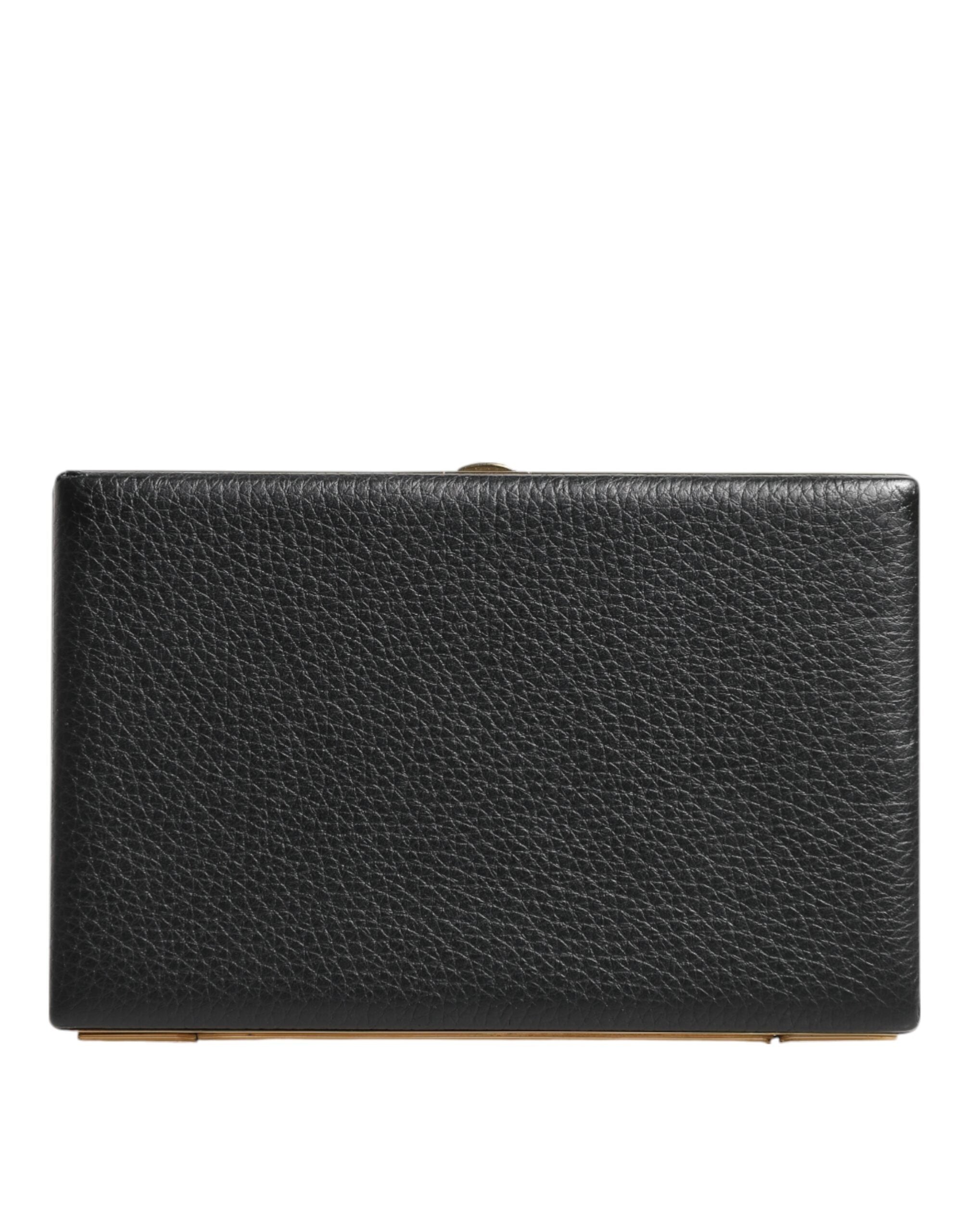 Dolce & Gabbana Borsa Clutch da Sera in Pelle Nera con Cornice Dorata