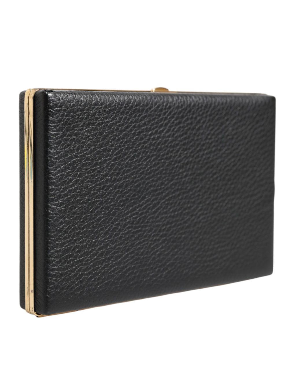 Dolce & Gabbana Borsa Clutch da Sera in Pelle Nera con Cornice Dorata