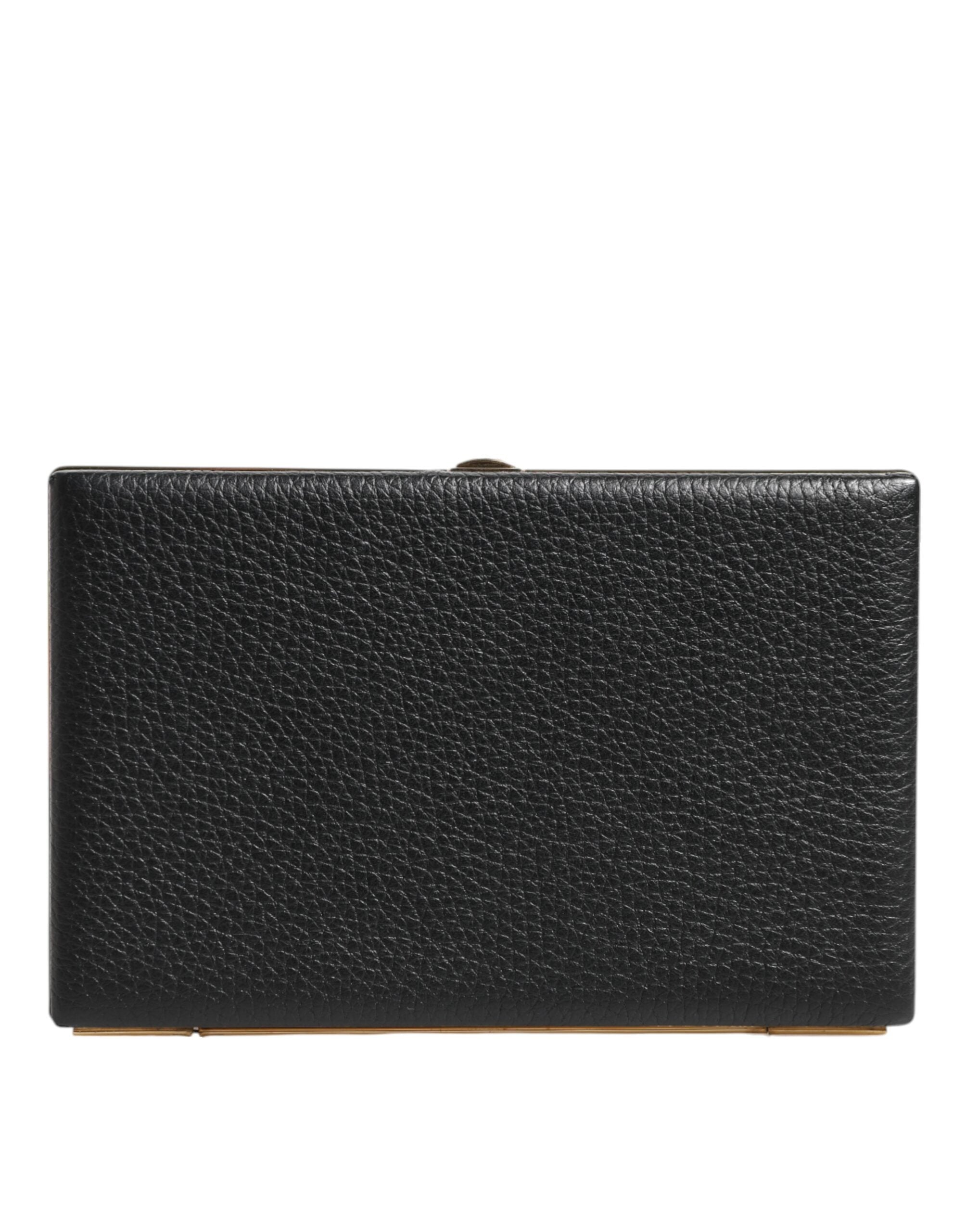 Dolce & Gabbana Borsa Clutch da Sera in Pelle Nera con Cornice Dorata
