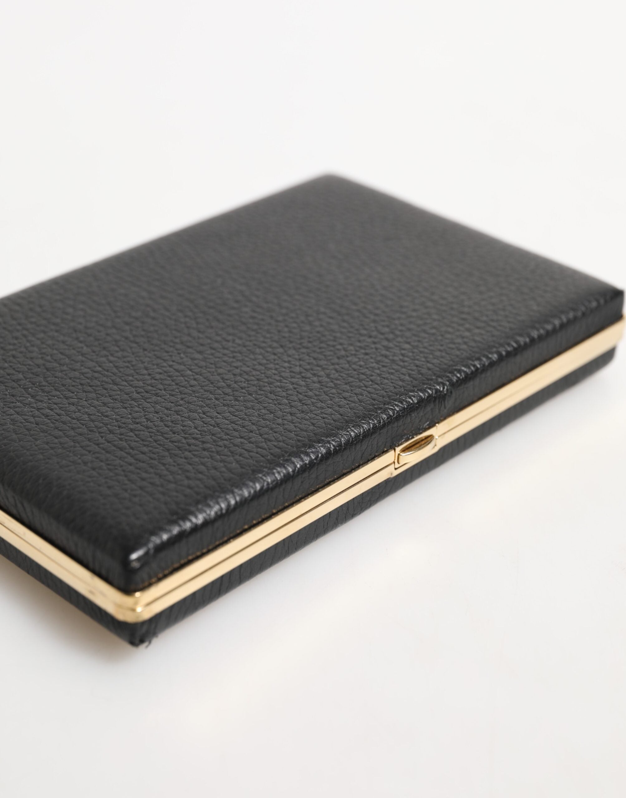 Dolce & Gabbana Borsa Clutch da Sera in Pelle Nera con Cornice Dorata