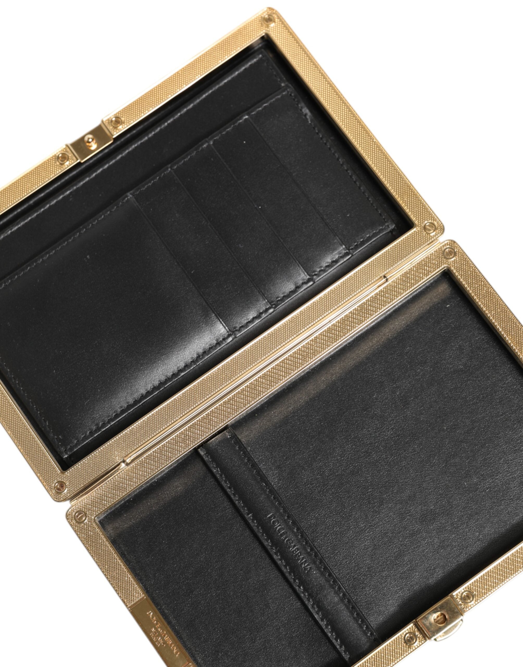 Dolce & Gabbana Borsa Clutch da Sera in Pelle Nera con Cornice Dorata