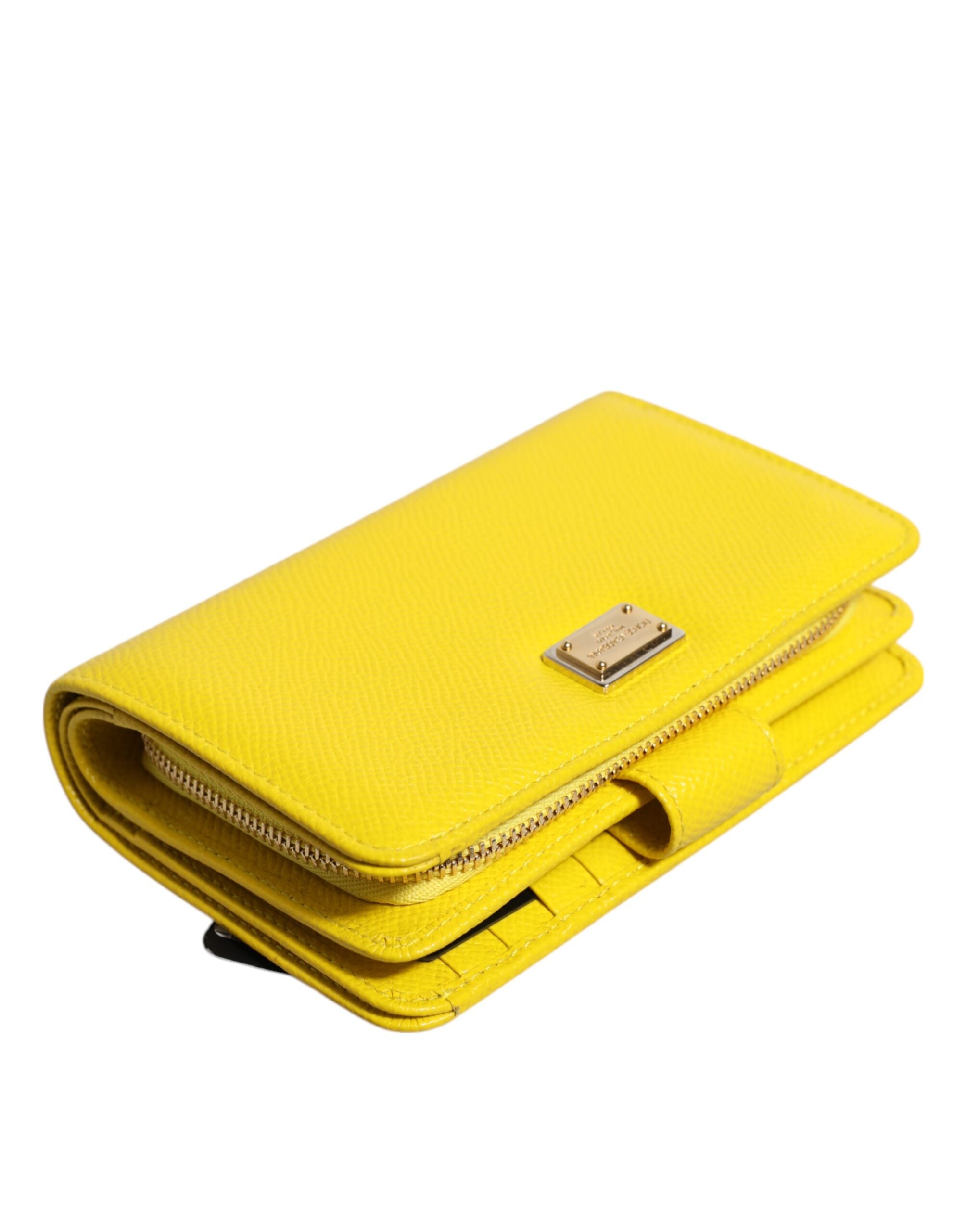 Portafoglio clutch continentale bifold in pelle gialla Dolce & Gabbana