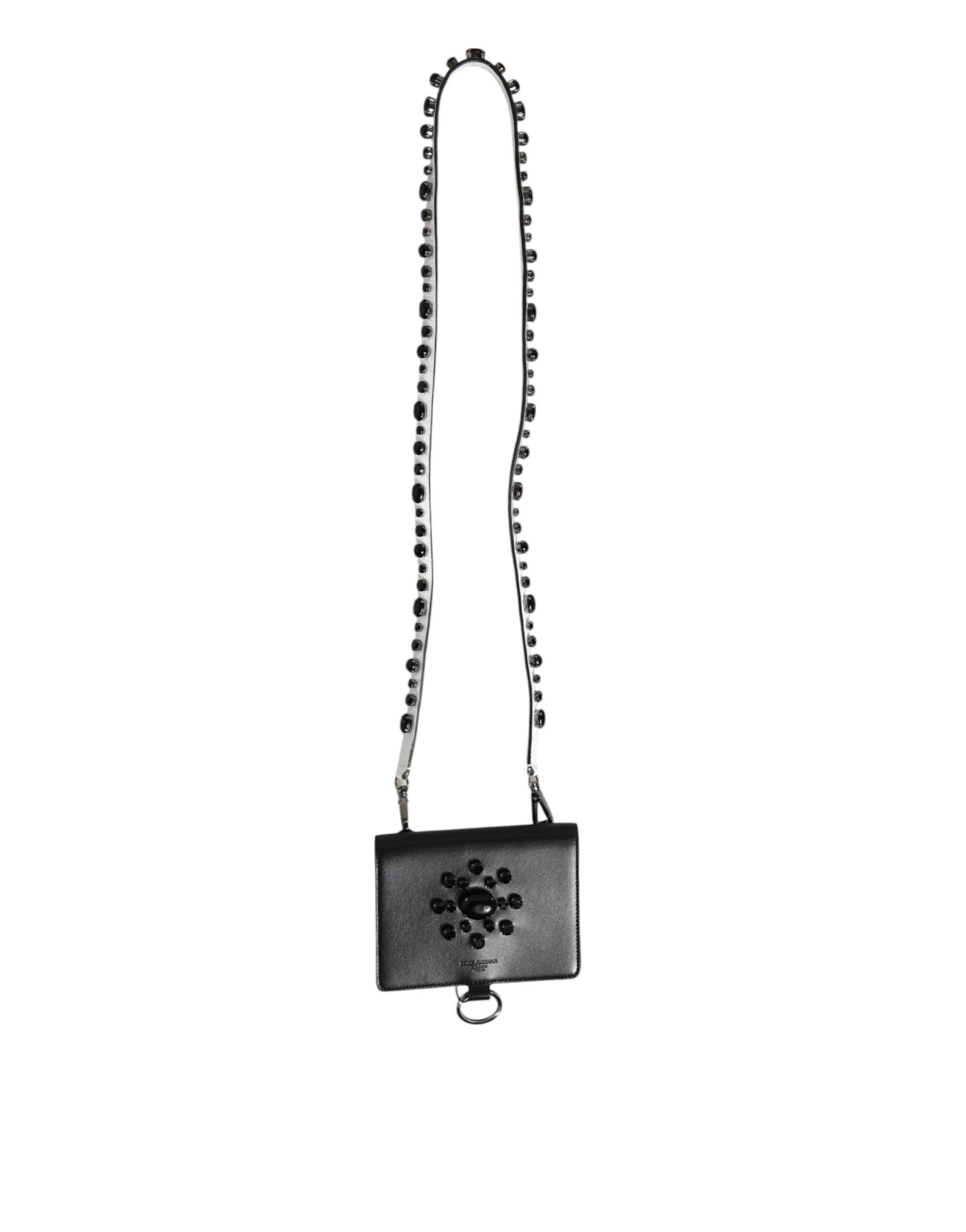 Portacarte/portafoglio Dolce & Gabbana in pelle nera con cristalli