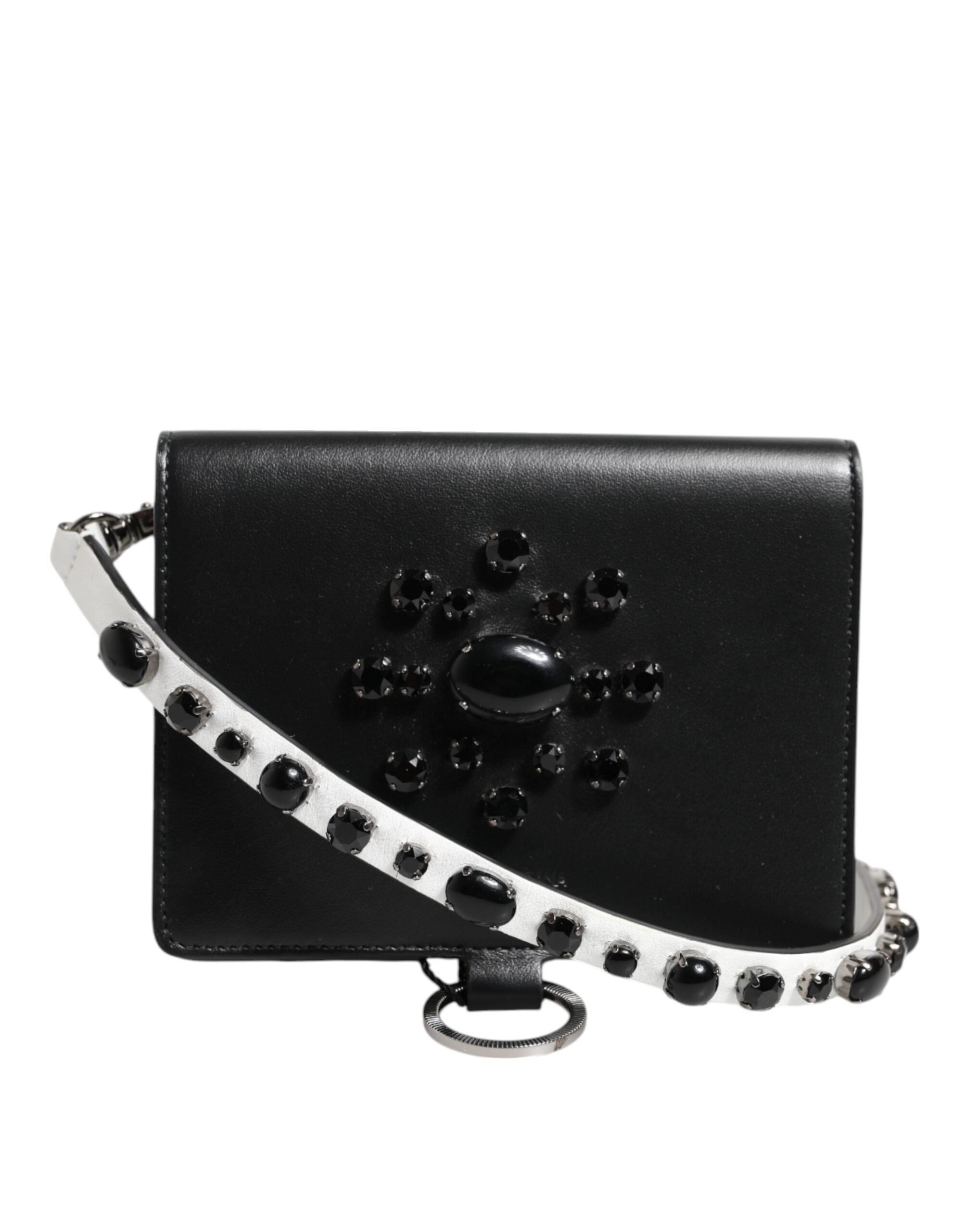 Portacarte/portafoglio Dolce & Gabbana in pelle nera con cristalli
