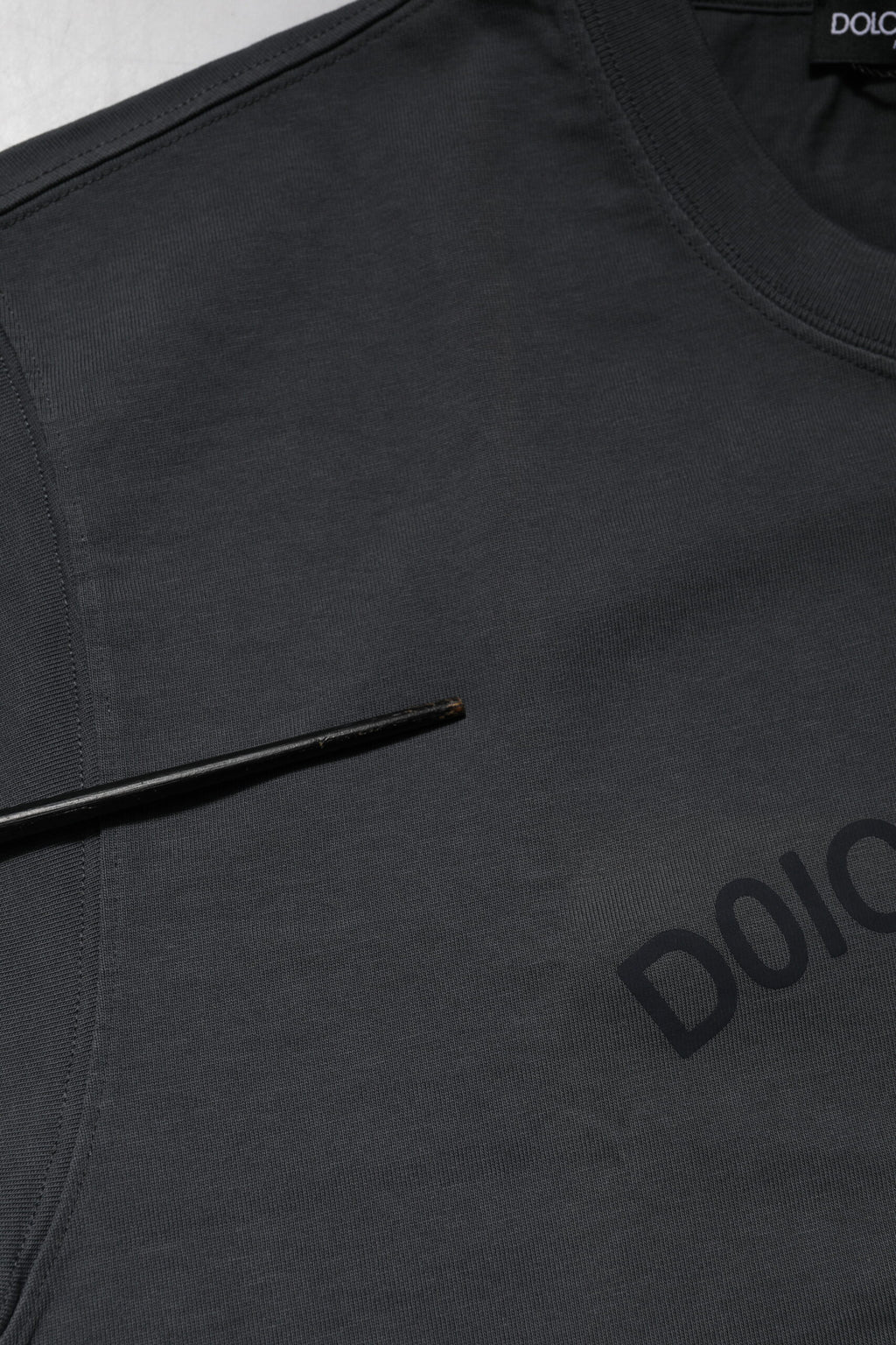 T-shirt girocollo in cotone con stampa logo grigia Dolce & Gabbana