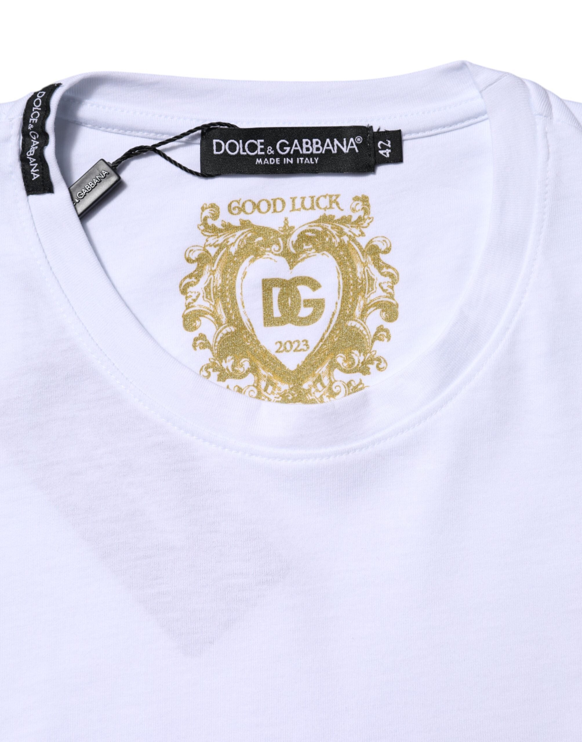 T-shirt girocollo Dolce & Gabbana in cotone bianco Goodluck 2023