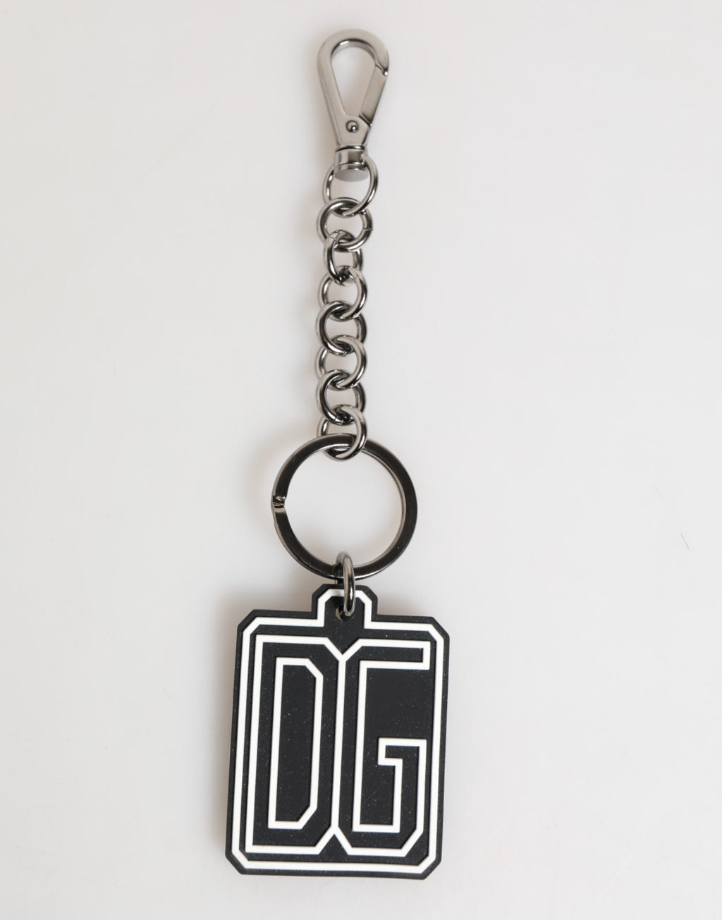 Dolce & Gabbana Portachiavi in gomma DG bianco e nero da uomo in argento