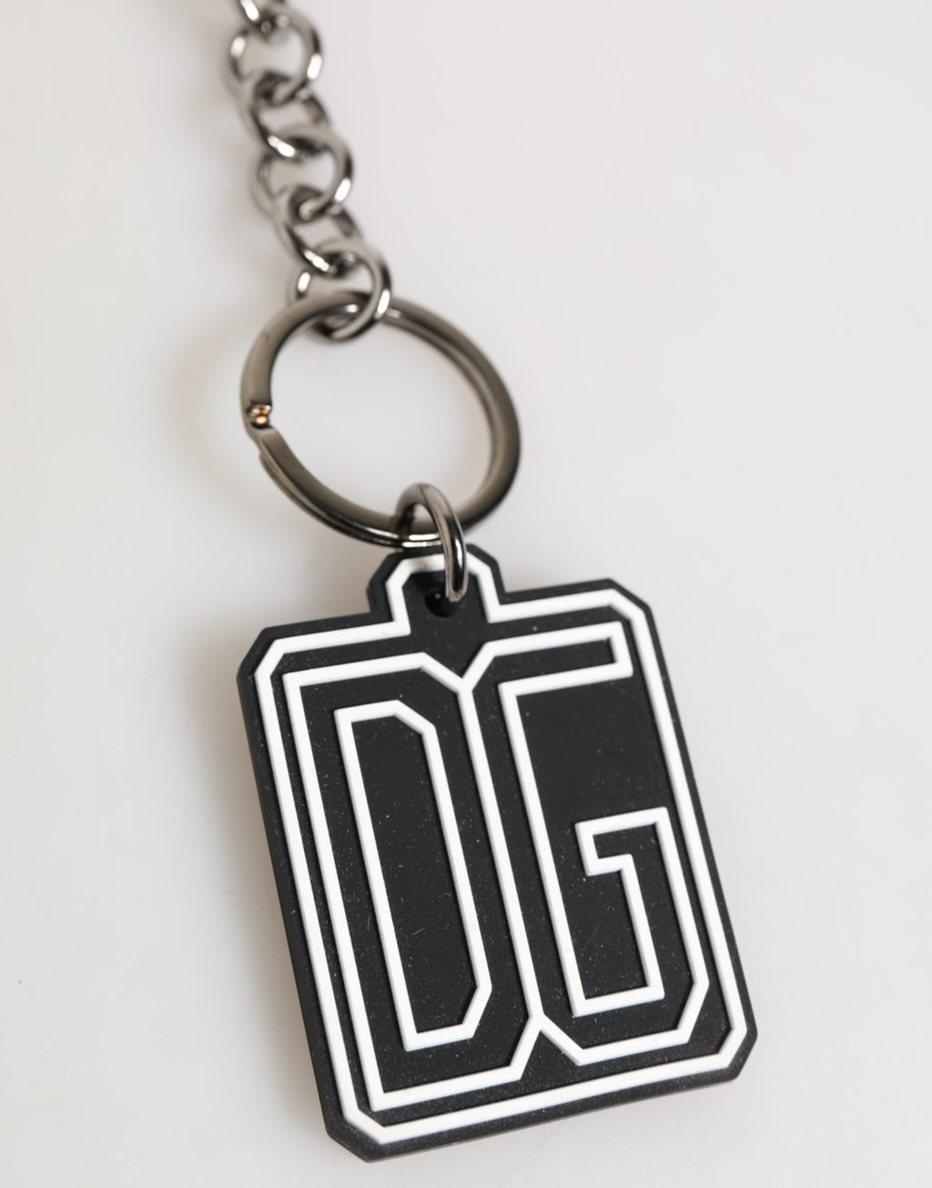 Dolce & Gabbana Portachiavi in gomma DG bianco e nero da uomo in argento