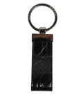 Dolce & Gabbana Portachiavi Uomo in Pelle Nera con Anello in Metallo Logato