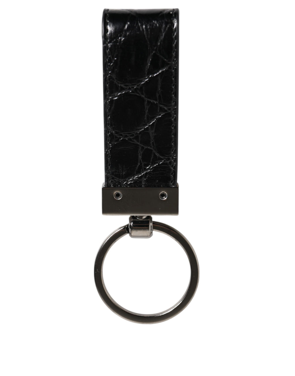Dolce & Gabbana Portachiavi Uomo in Pelle Nera con Anello in Metallo Logato