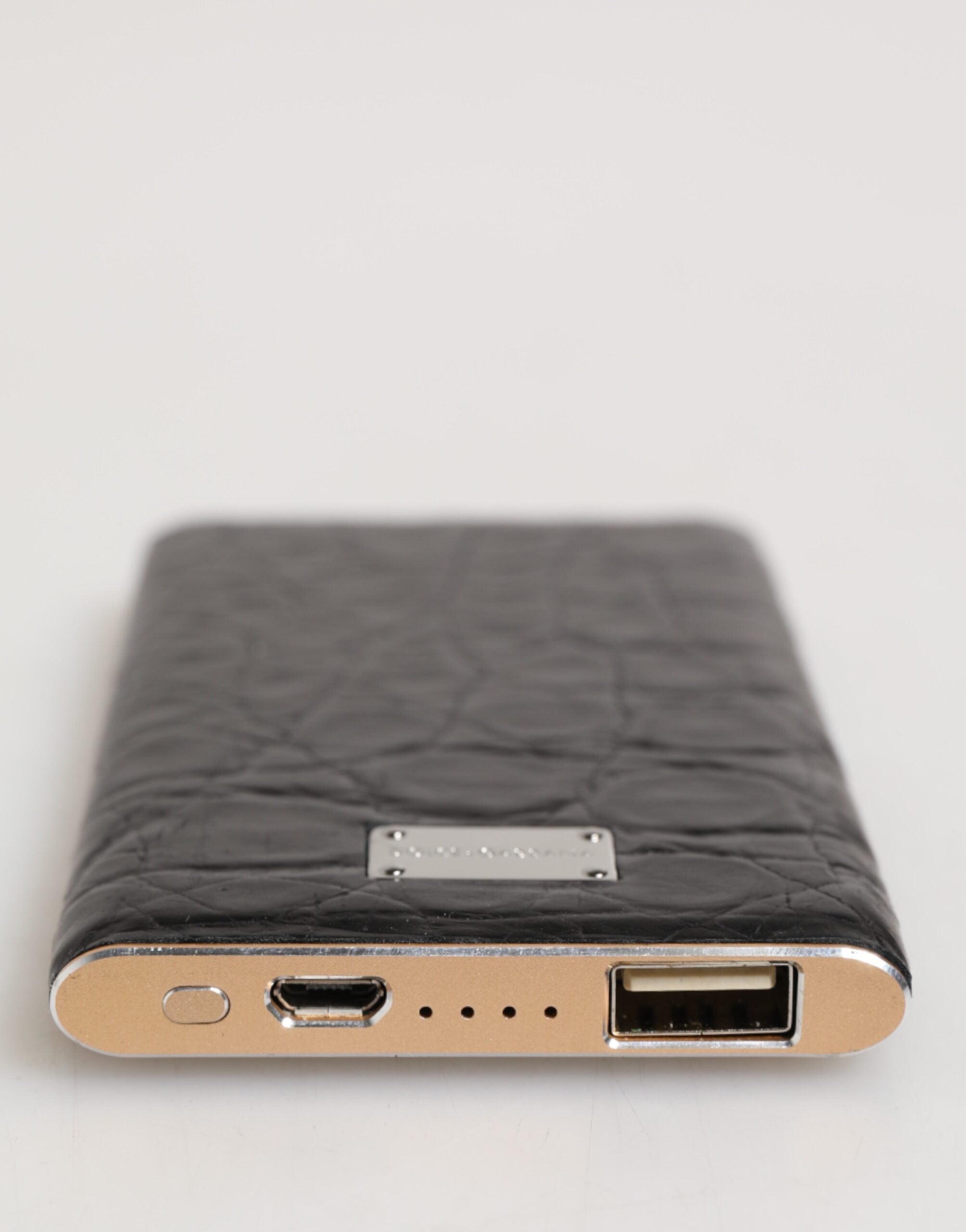 Dolce & Gabbana Caricatore USB Power Bank in Pelle Nera con Pelle Esotica 3000mAh