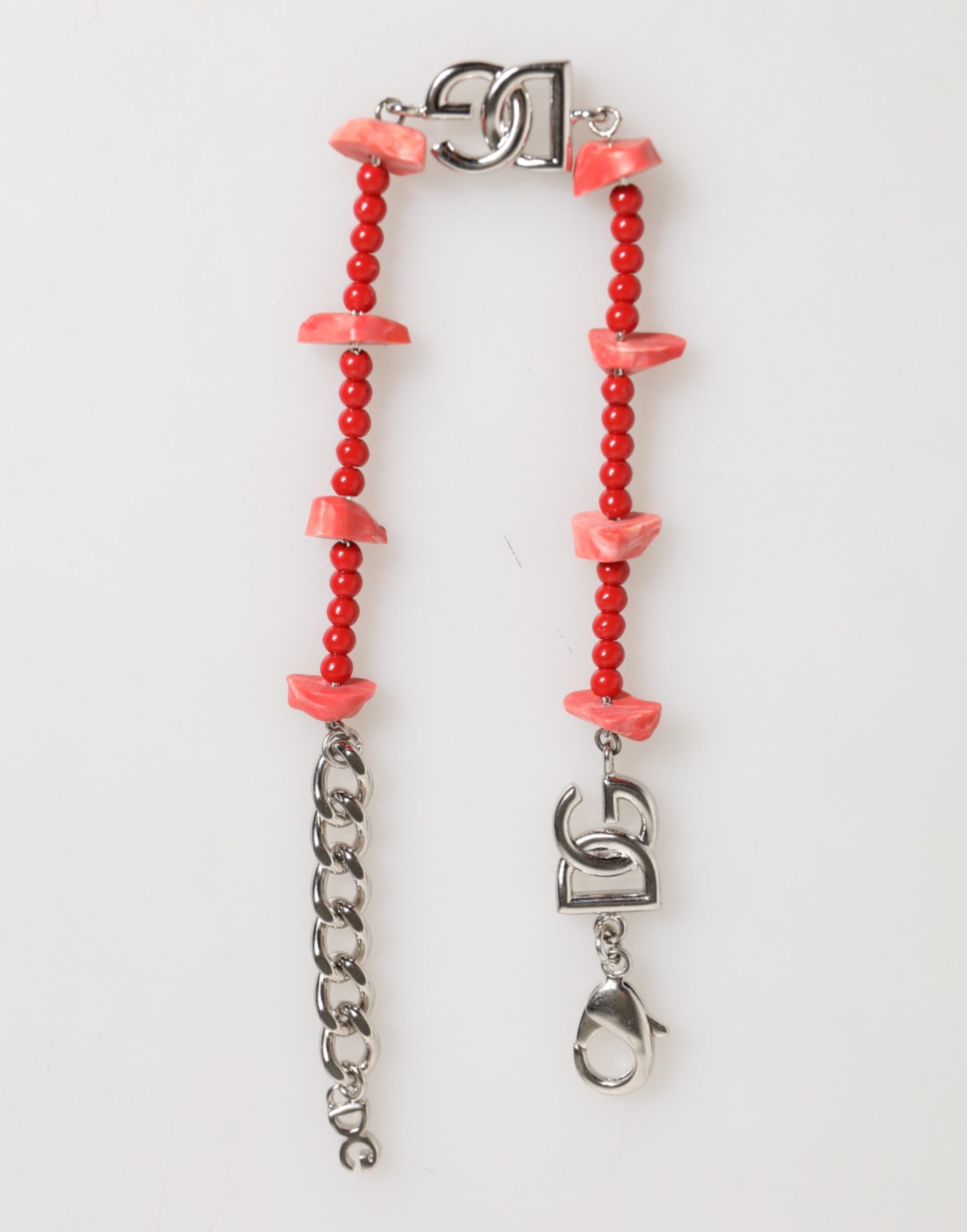 Bracciale da uomo Dolce & Gabbana a catena con perline in resina e logo DG in ottone color argento