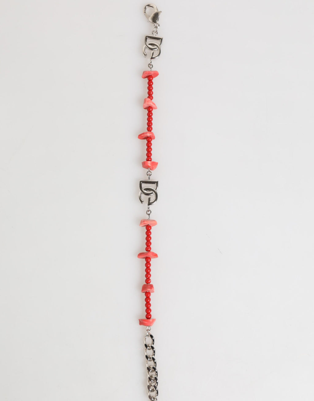 Bracciale da uomo Dolce & Gabbana a catena con perline in resina e logo DG in ottone color argento