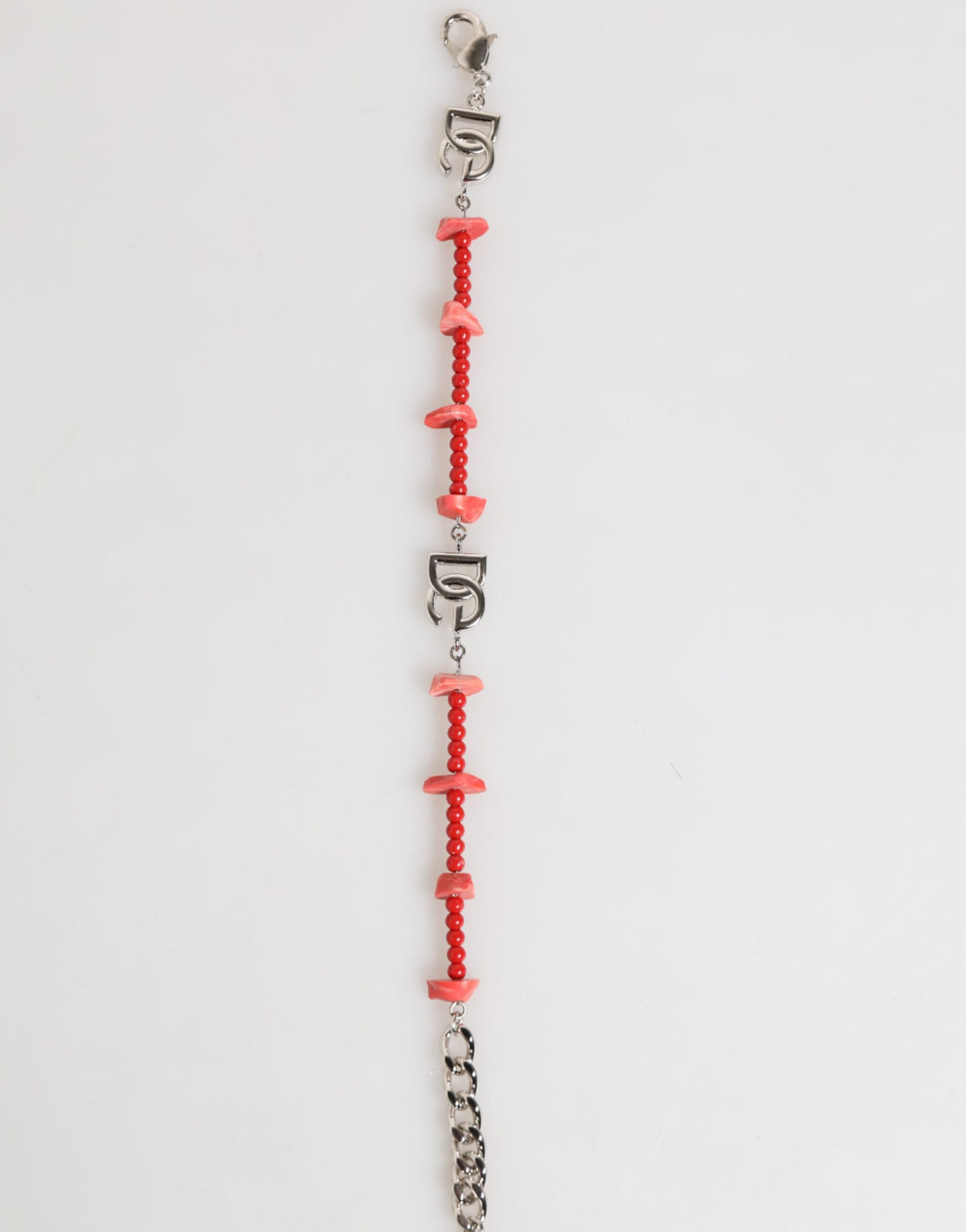 Bracciale da uomo Dolce & Gabbana a catena con perline in resina e logo DG in ottone color argento