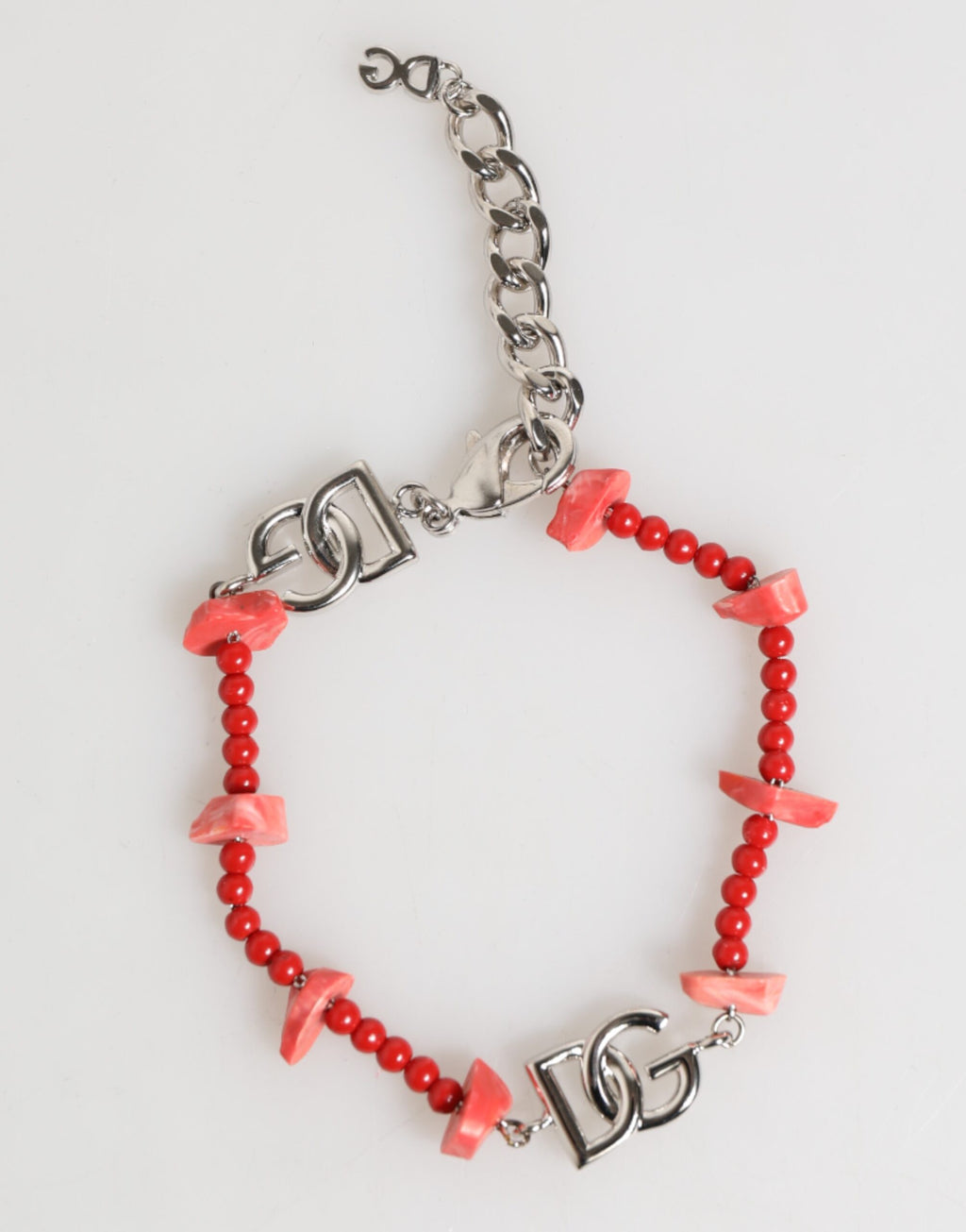 Bracciale da uomo Dolce & Gabbana a catena con perline in resina e logo DG in ottone color argento