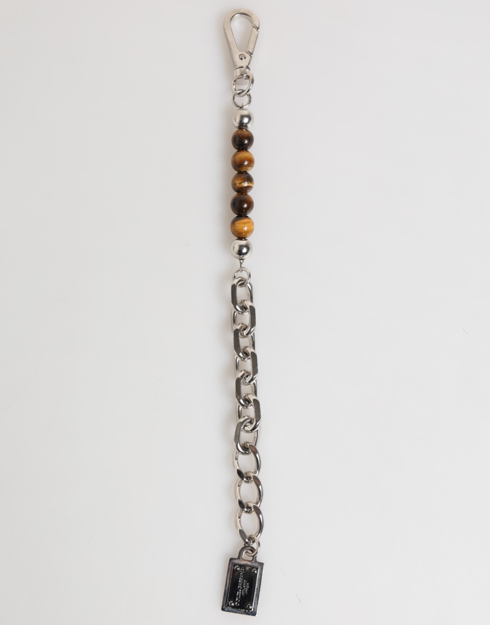 Bracciale da Uomo Dolce & Gabbana in Ottone con Catena Argentata, Perline e Chiusura a Moschettone con Logo
