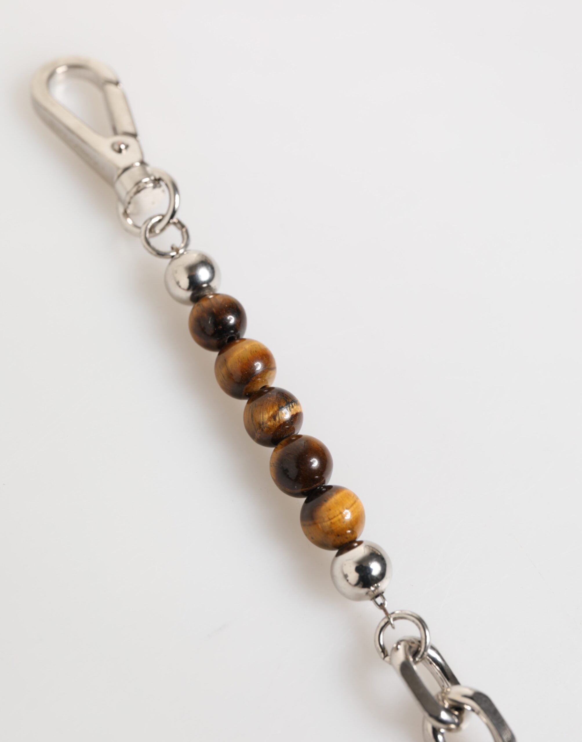 Bracciale da Uomo Dolce & Gabbana in Ottone con Catena Argentata, Perline e Chiusura a Moschettone con Logo