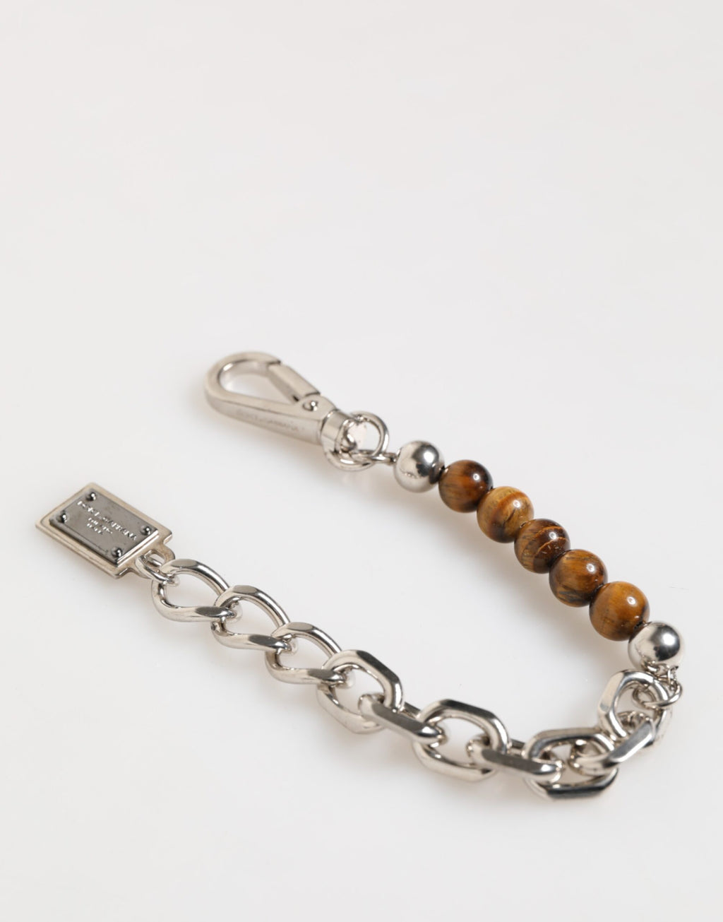 Bracciale da Uomo Dolce & Gabbana in Ottone con Catena Argentata, Perline e Chiusura a Moschettone con Logo