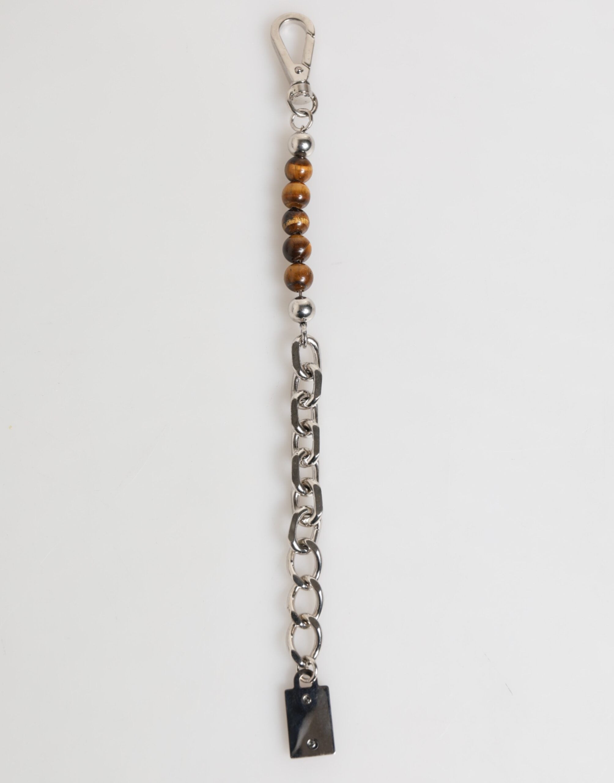 Bracciale da Uomo Dolce & Gabbana in Ottone con Catena Argentata, Perline e Chiusura a Moschettone con Logo