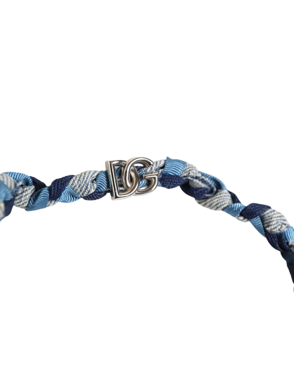 Bracciale da uomo Dolce & Gabbana blu e bianco in metallo argentato intrecciato con logo e perline