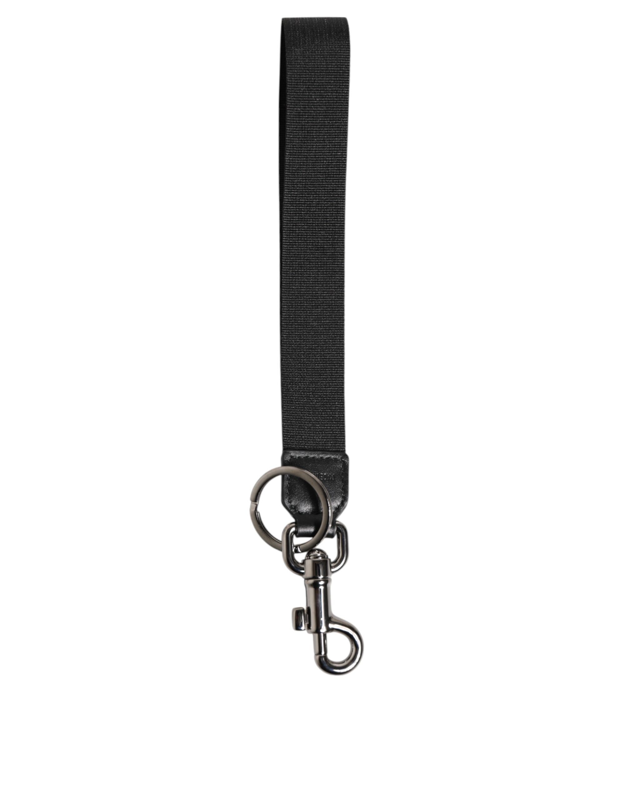 Dolce & Gabbana Portachiavi Uomo in Poliestere Nero Rosso con Logo DG Argento