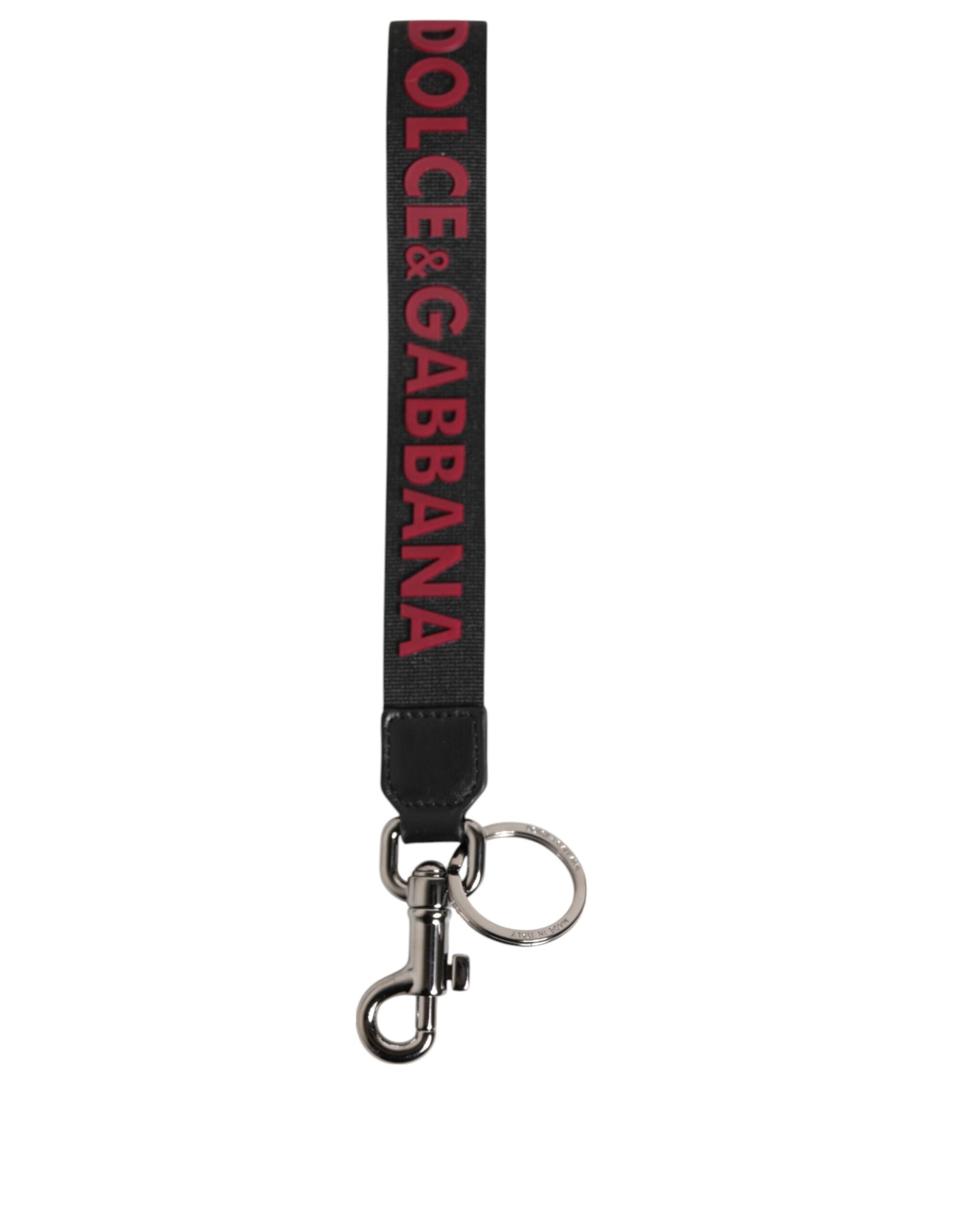 Dolce & Gabbana Portachiavi Uomo in Poliestere Nero Rosso con Logo DG Argento