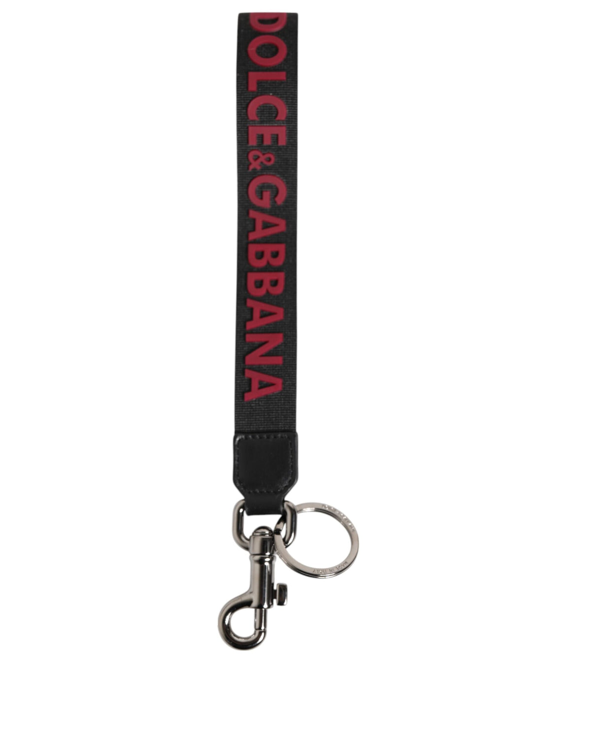 Dolce & Gabbana Portachiavi Uomo in Poliestere Nero Rosso con Logo DG Argento