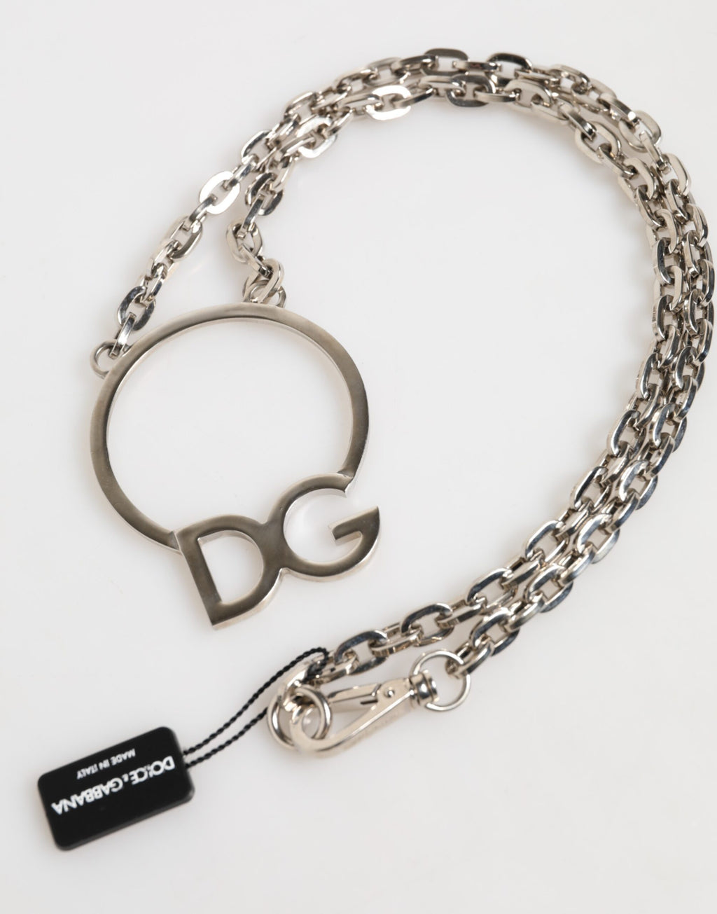 Dolce & Gabbana Collana da uomo con ciondolo a logo DG in ottone color argento e catena