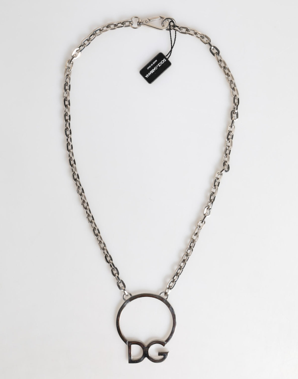 Dolce & Gabbana Collana da uomo con ciondolo a logo DG in ottone color argento e catena
