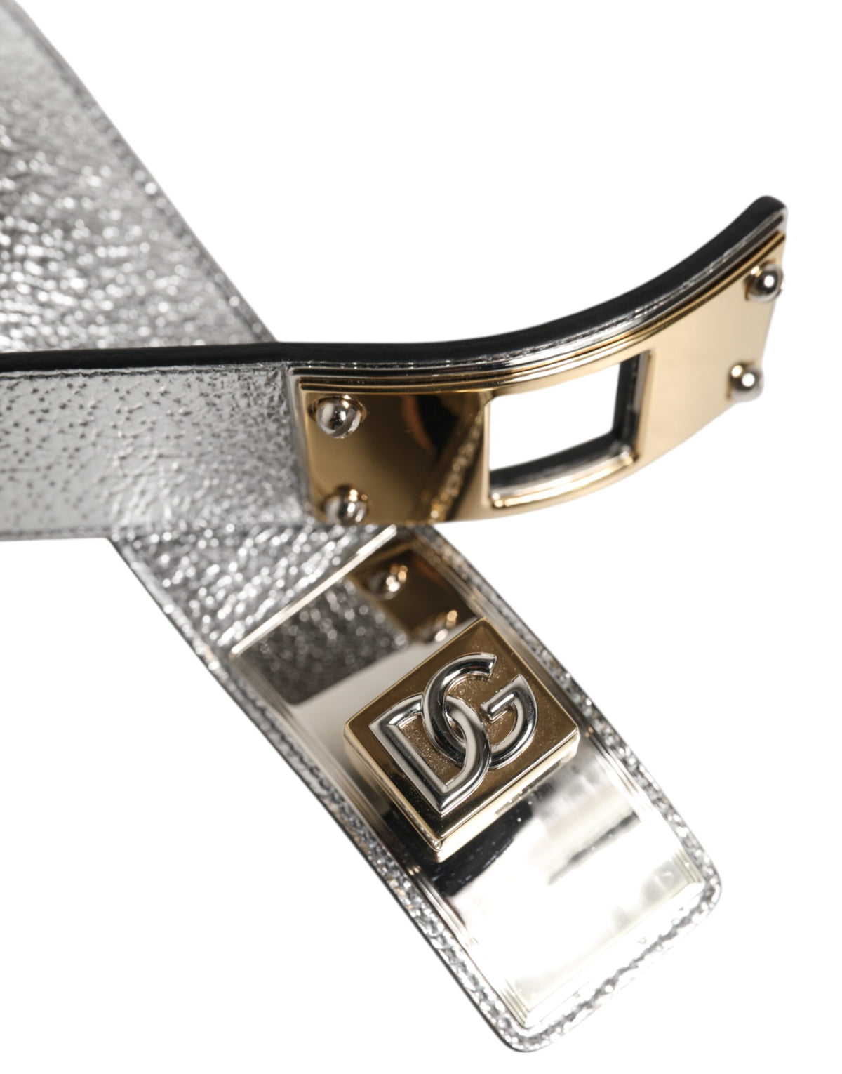 Dolce & Gabbana Fascia da Collo in Pelle Testurizzata Argento con Metallo Color Oro