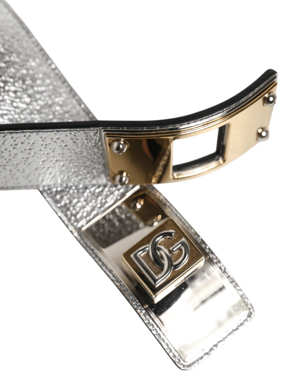Dolce & Gabbana Fascia da Collo in Pelle Testurizzata Argento con Metallo Color Oro