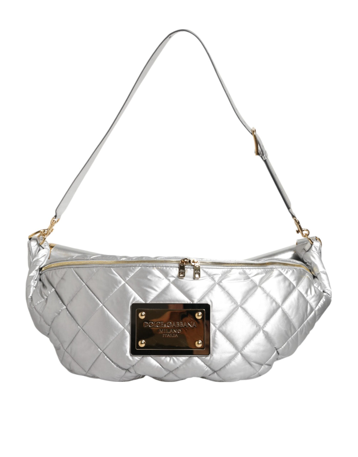 Borsa a tracolla imbottita trapuntata argento Dolce & Gabbana Modello SICILY