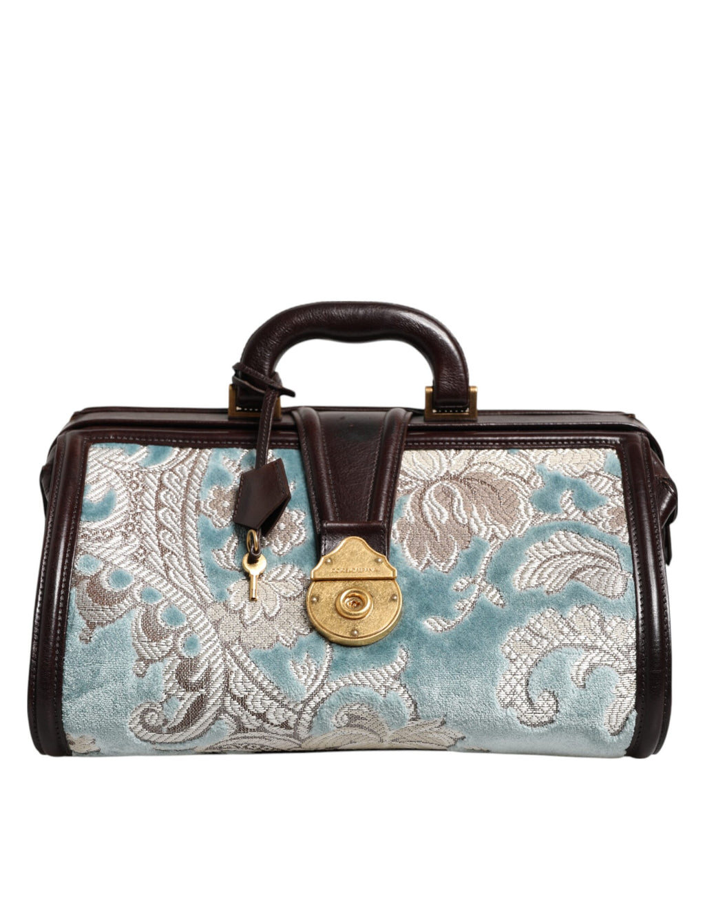 Borsa da viaggio Dolce & Gabbana in pelle blu marrone jacquard floreale