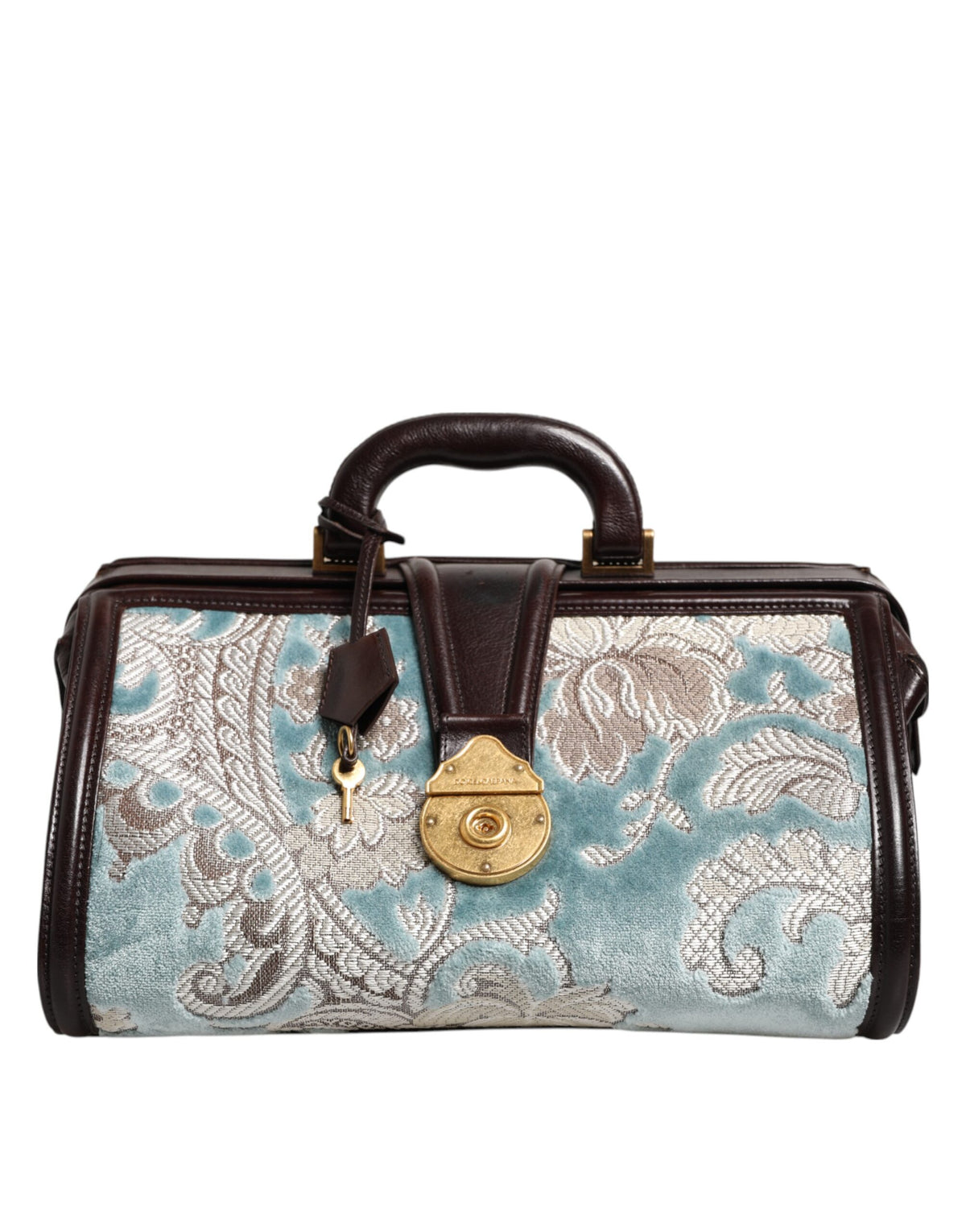 Borsa da viaggio Dolce & Gabbana in pelle blu marrone jacquard floreale
