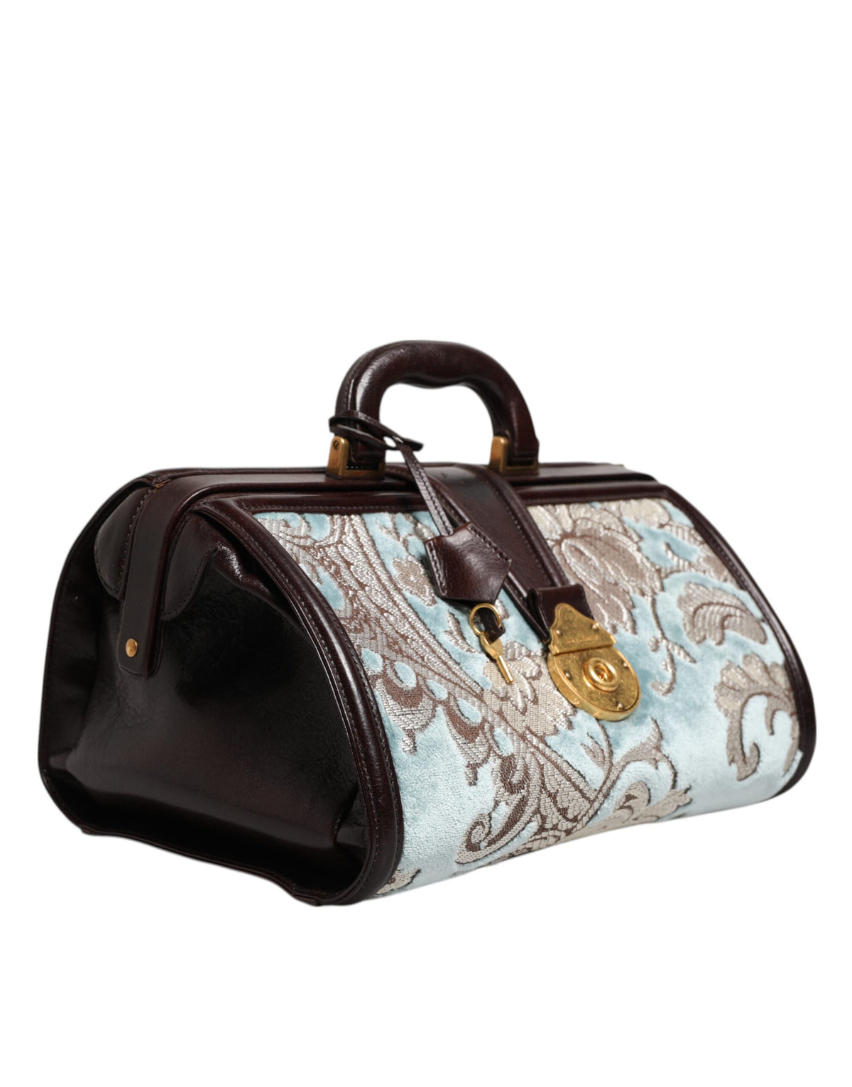 Borsa da viaggio Dolce & Gabbana in pelle blu marrone jacquard floreale