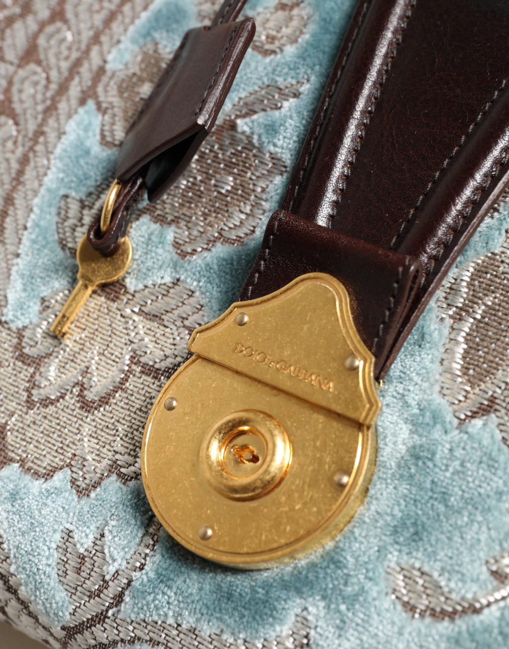 Borsa da viaggio Dolce & Gabbana in pelle blu marrone jacquard floreale